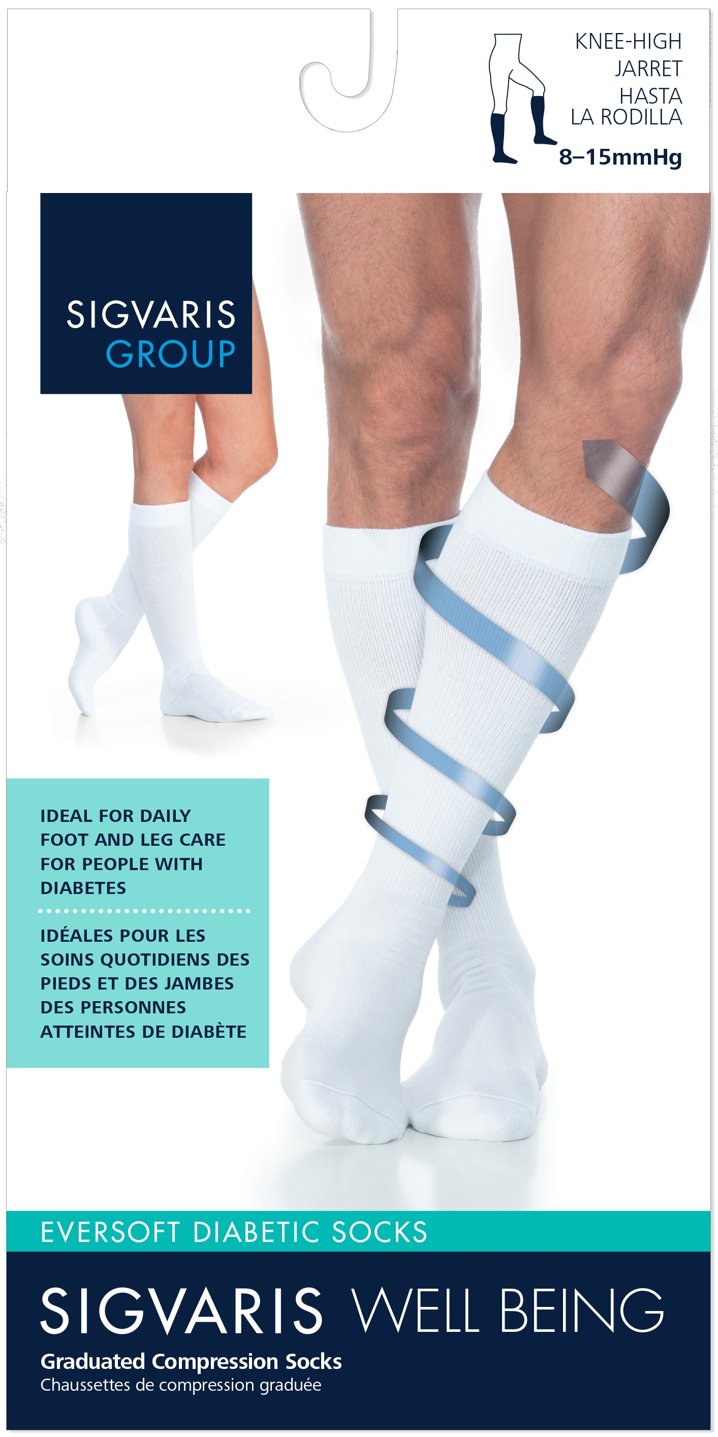Unisex Eversoft Diabetic Sock Calf White Medium 8-15mmHg
