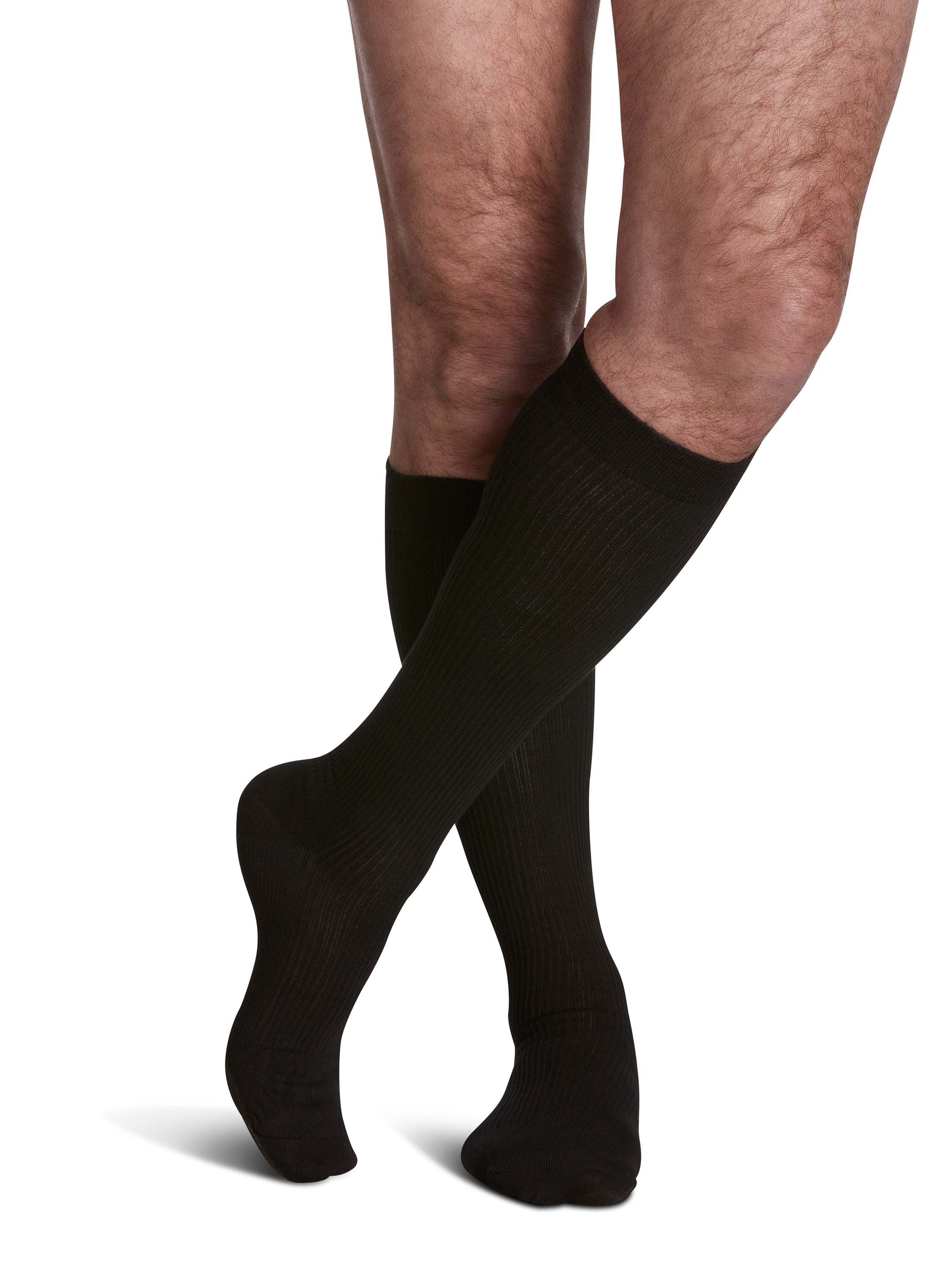 Men's Casual Cotton Calf Black Small 6½ - 8½, 15-20mmHg