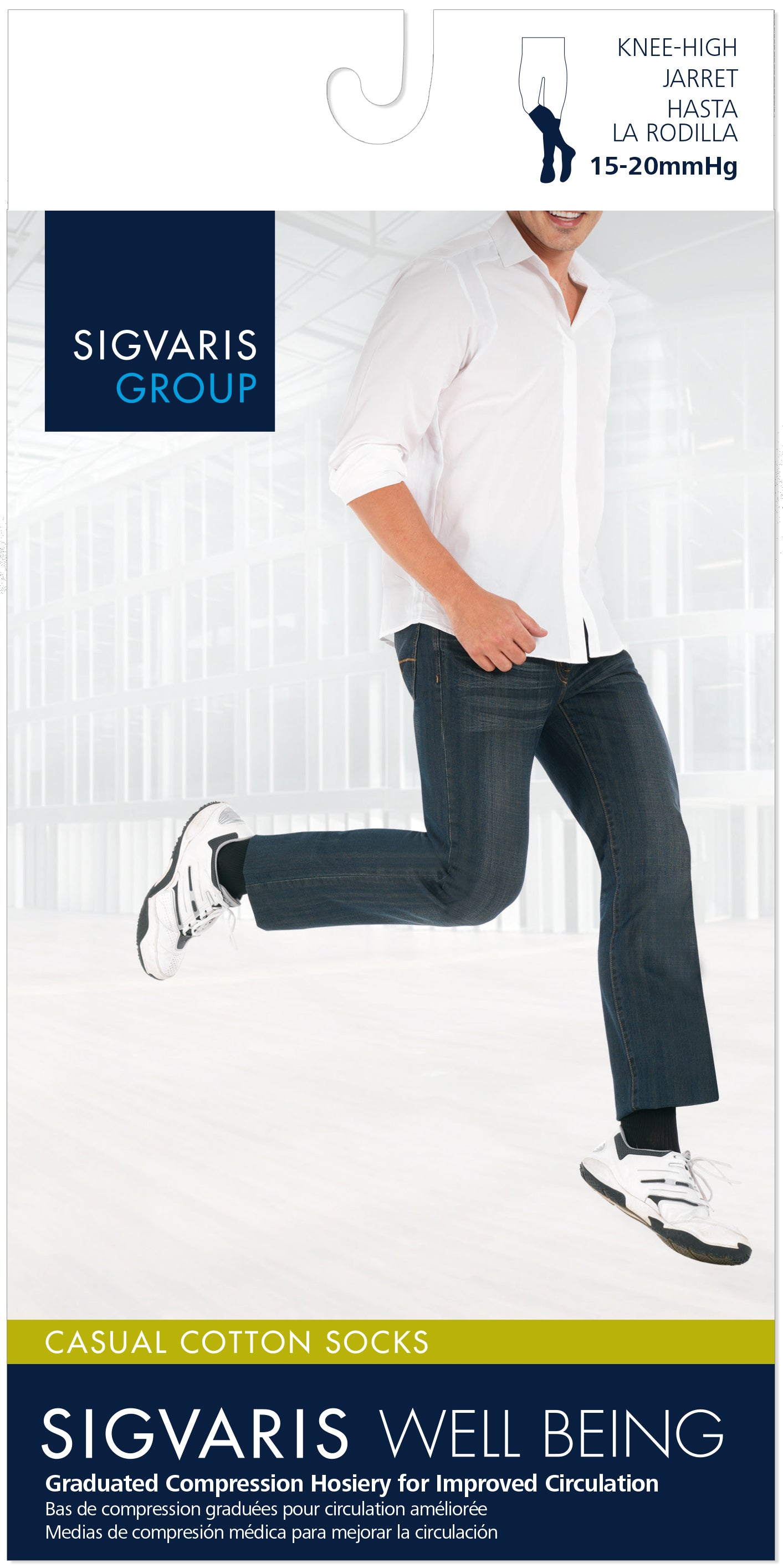 Men's Casual Cotton Calf Black Small 6½ - 8½, 15-20mmHg