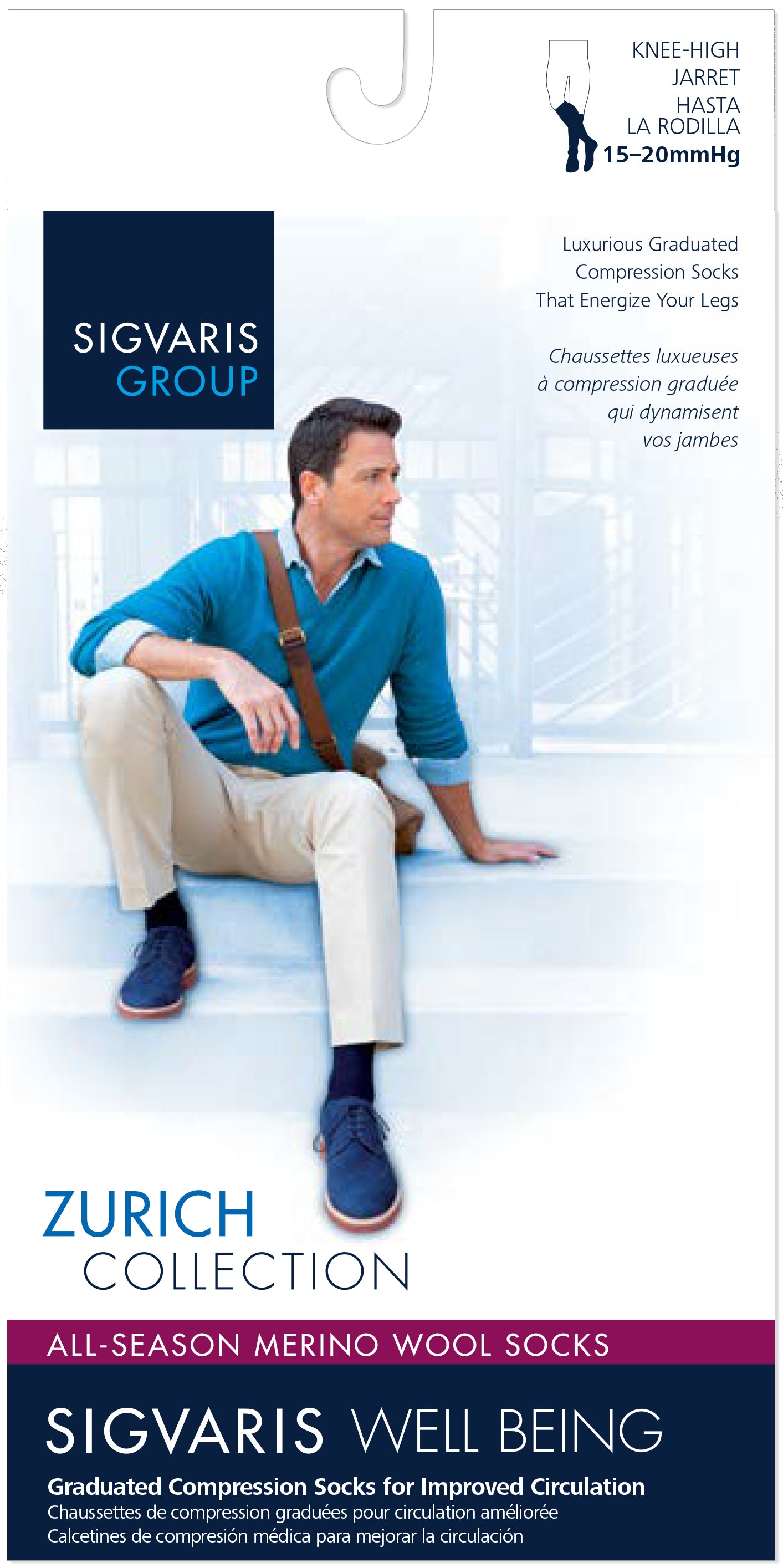 Men's All-Season Merino Wool Calf Black Small 6½ - 8½, 15-20mmHg