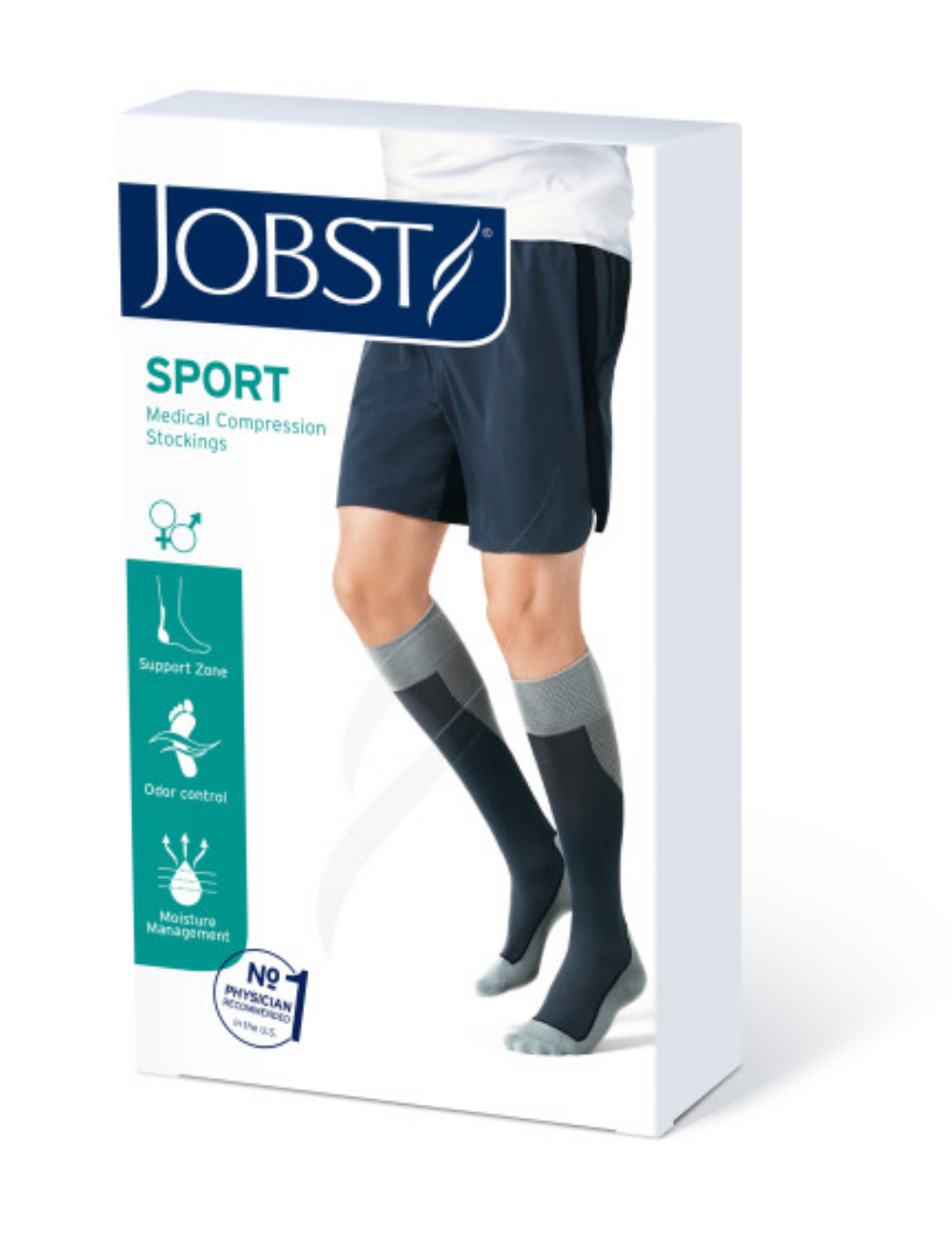 JOBST SPORT STOCKING UNISEX, 15-20MMHG, MED, BLACK, CLOSED TOE