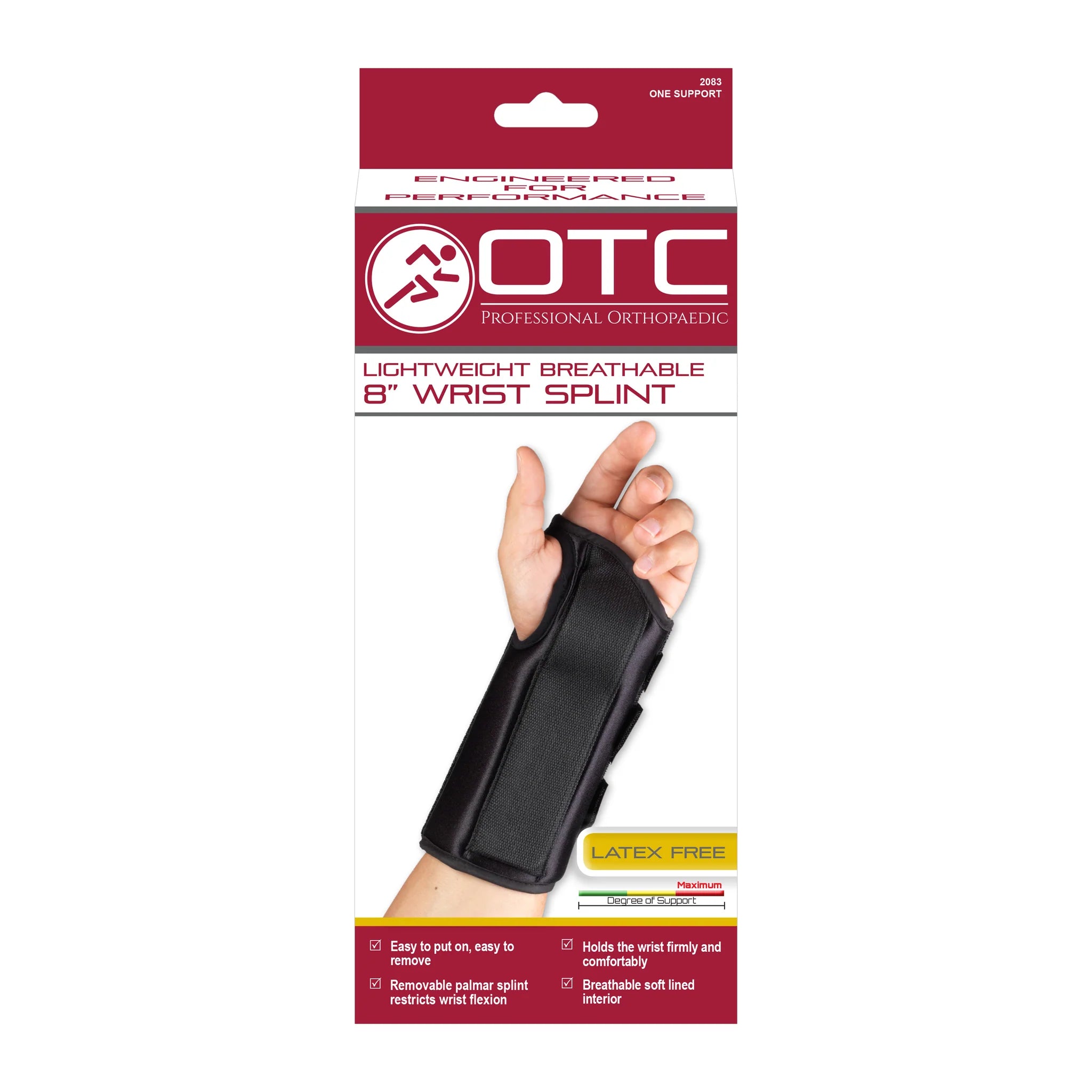 8" Maximum Wrist Splint Brace Small (5.5"-6.5") Right Side Black Latex-Free
