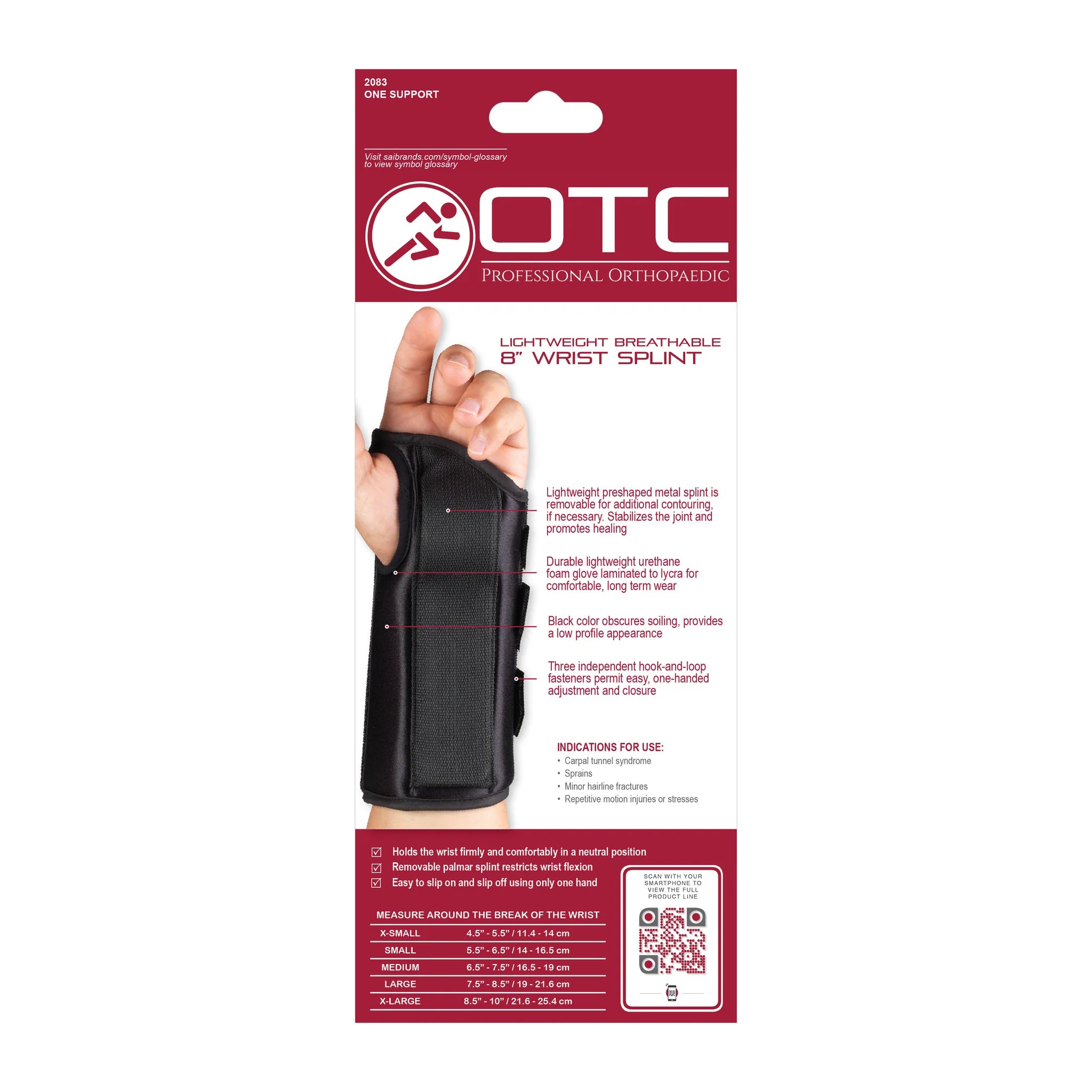 8" Maximum Wrist Splint Brace Large (7.5"-8.5") Right Side Black Latex-Free