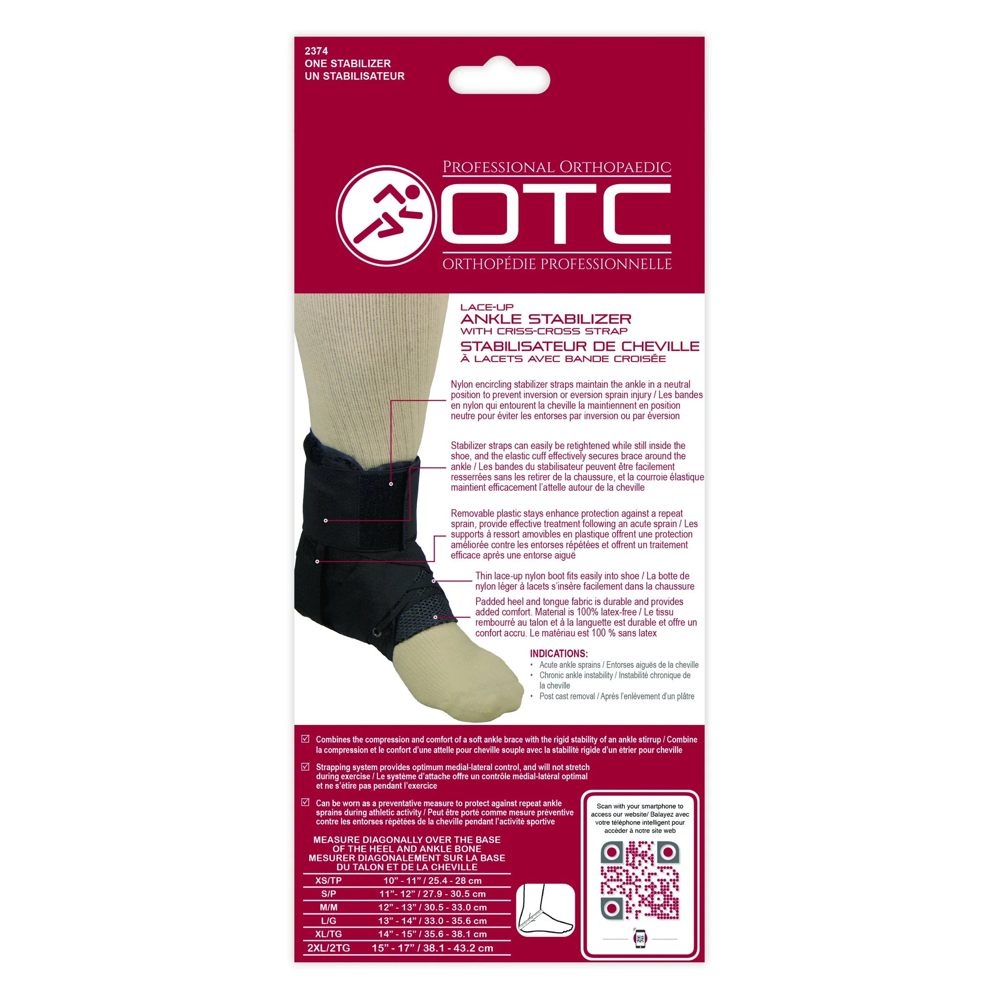 Lace-Up Ankle Stabilizer Brace W/Adjustable Criss-Cross Strap Black L (13-14")