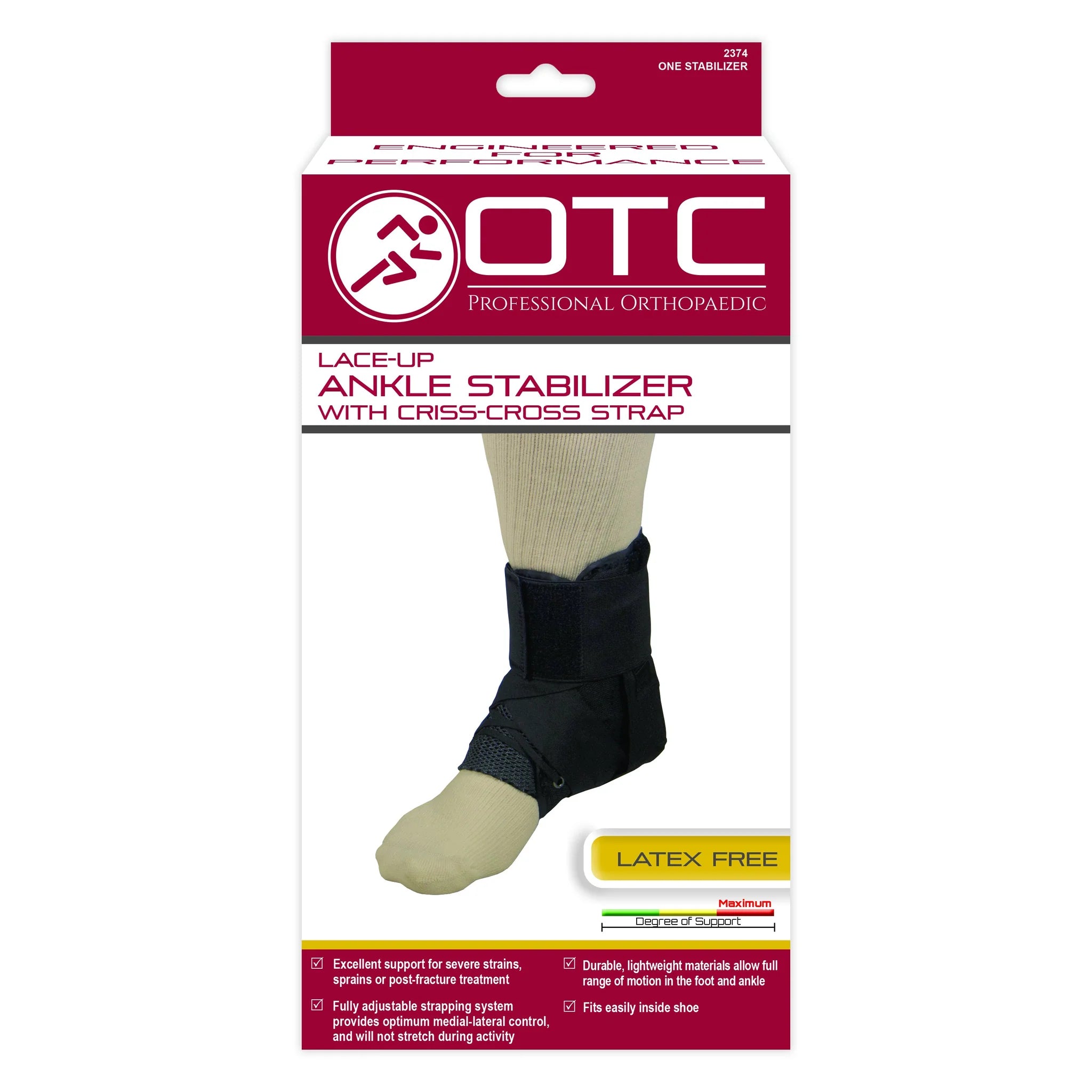 Lace-Up Ankle Stabilizer Brace W/Adjustable Criss-Cross Strap Black L (13-14")