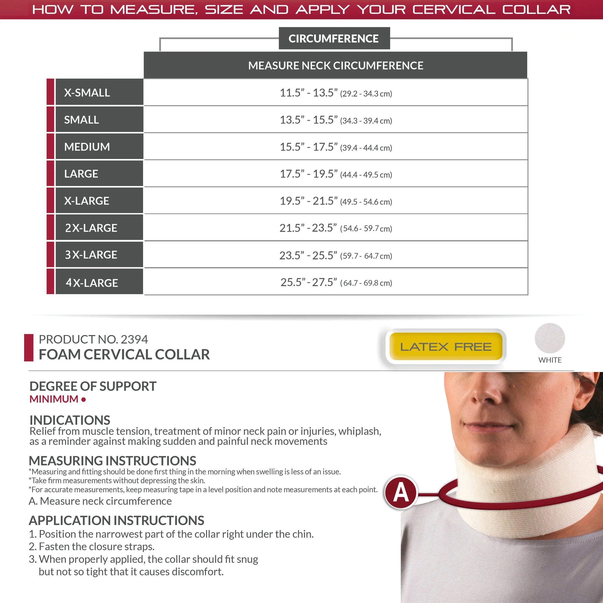 3" Soft Foam Cervical Collar Minimum Support Brace Medium (15.5-17.5") White Latex-Free