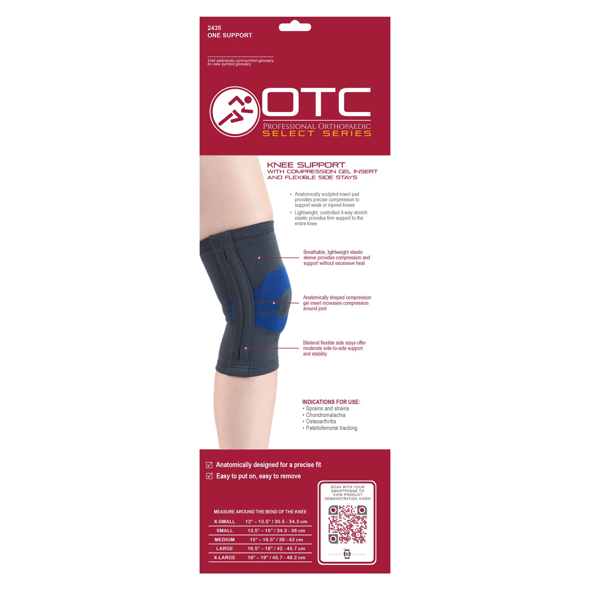 Knee Support Brace W/Compression Gel Insert and Side Stays, Medium Support, Charcoal S