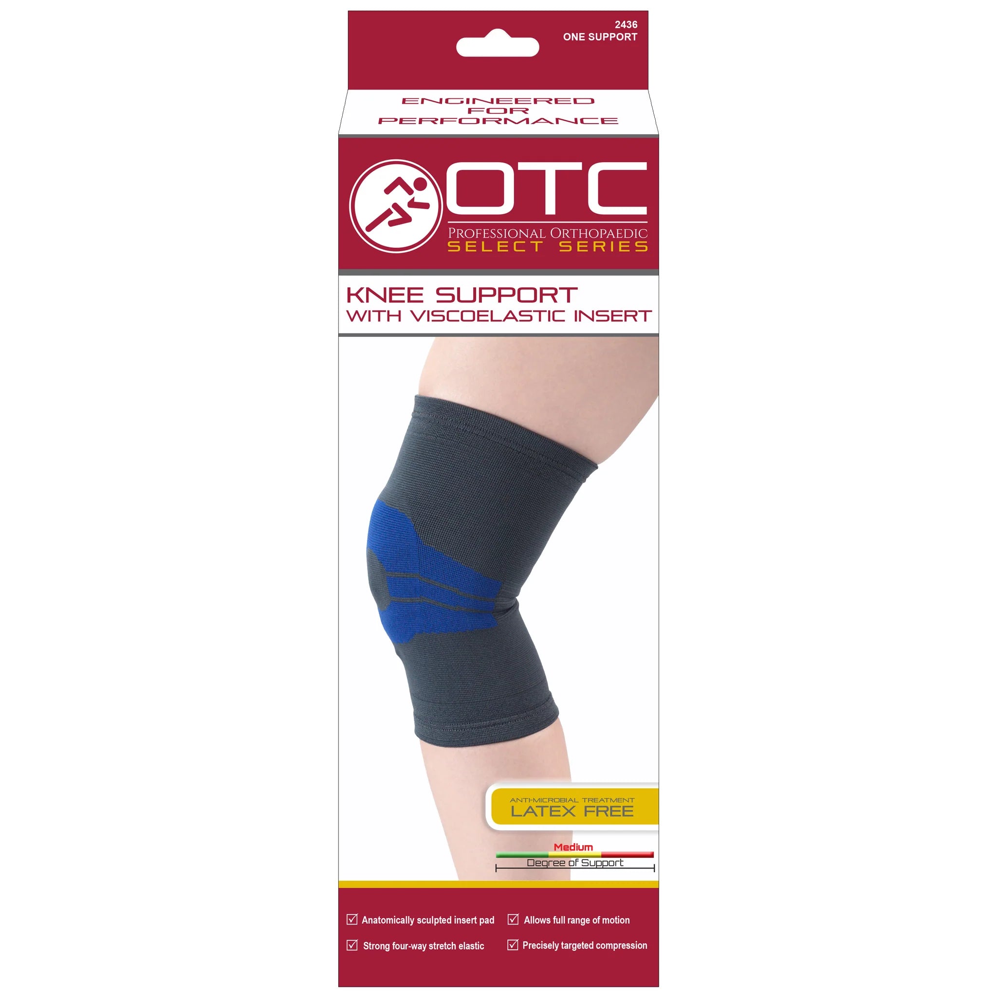 Knee Support Brace W/Compression Gel Insert, Medium Support, Charcoal S (13.5-15")