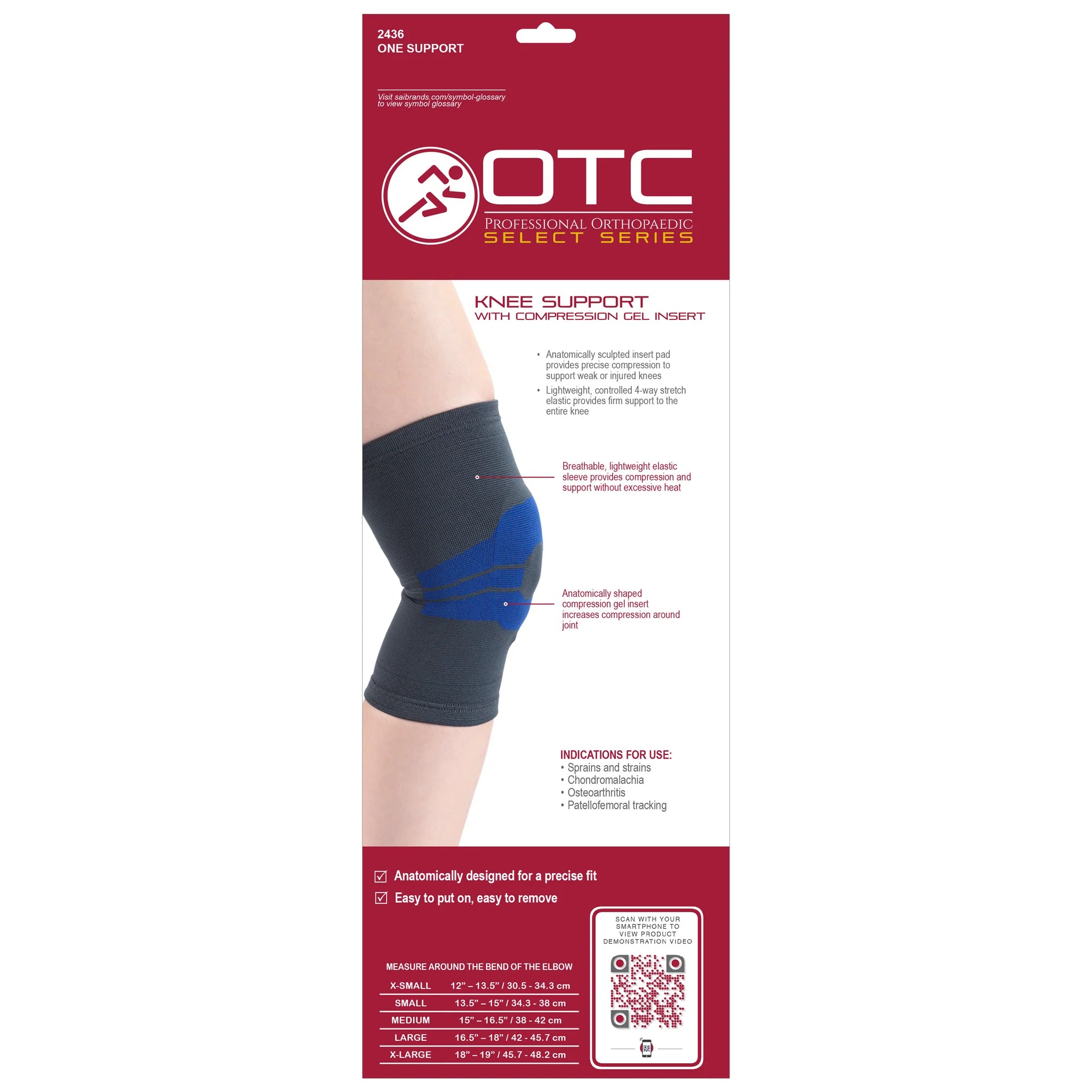 Knee Support Brace W/Compression Gel Insert, Medium Support, Charcoal S (13.5-15")