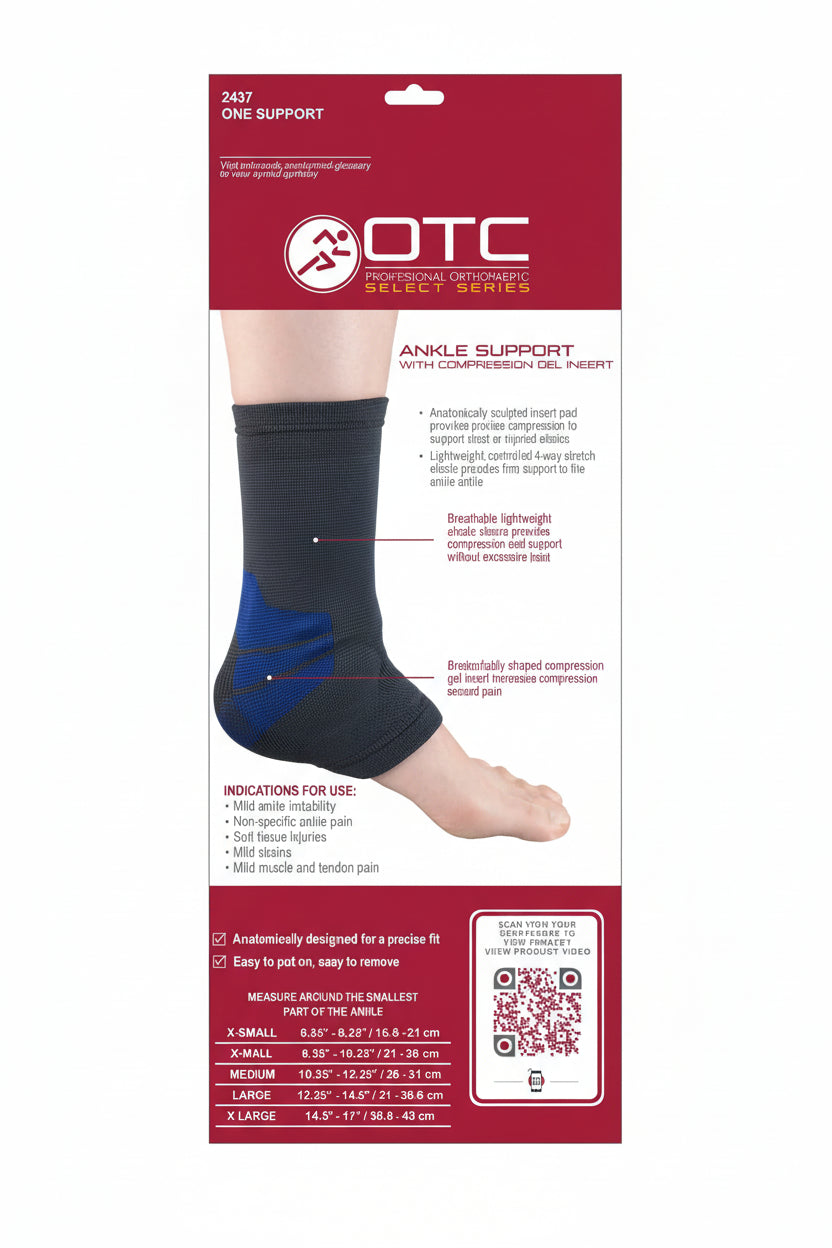 Ankle Support Brace W/Compression Gel Insert S (8 1/4-10 1/4") 4-Way Stretch Elastic Blue
