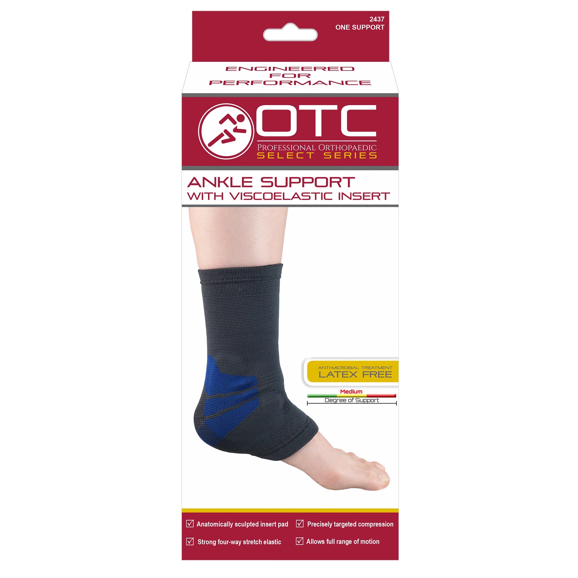 Ankle Support Brace W/Compression Gel Insert M (10 1/4-12 1/4") 4-Way Stretch Elastic Blue