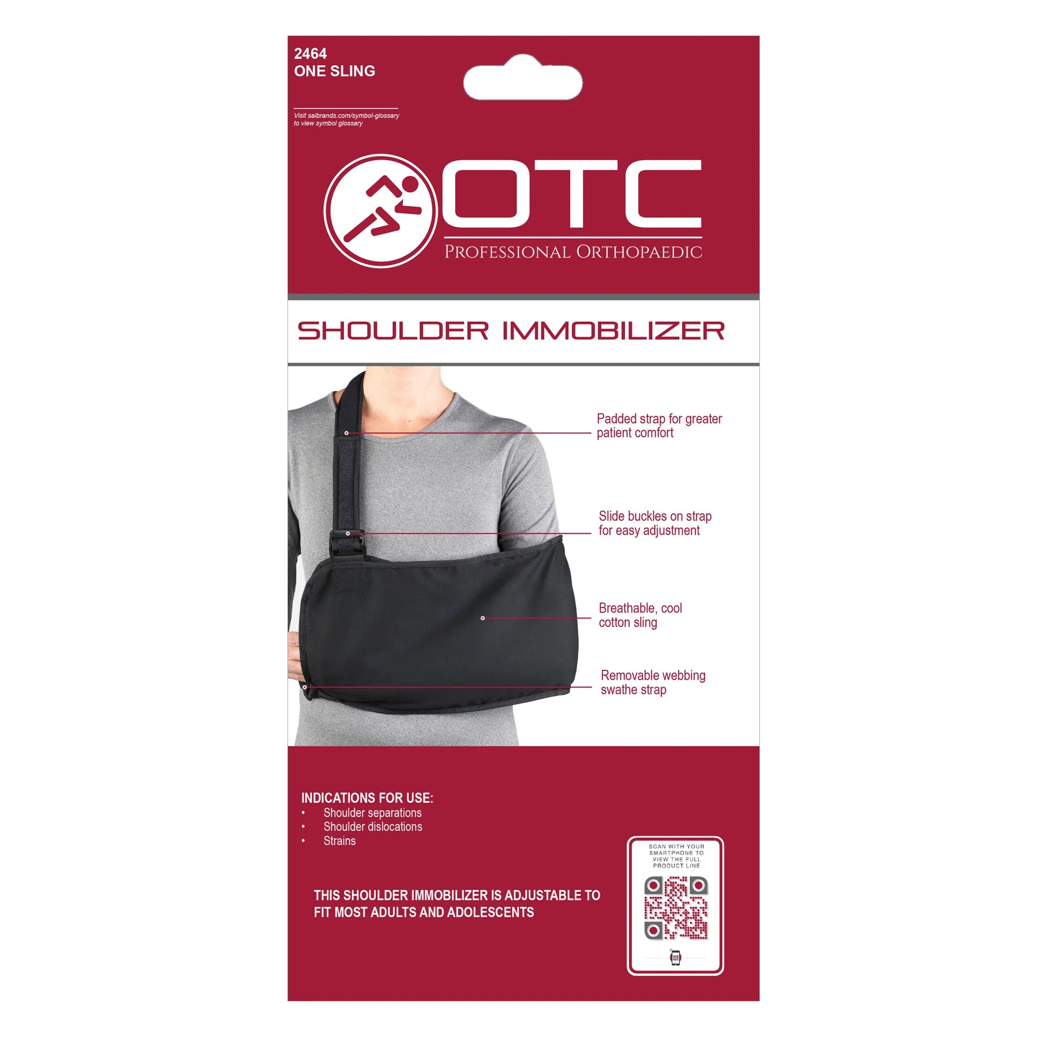 Lightweight Shoulder Immobilizer Brace W/Removable Webbing L (8X15") BLACK