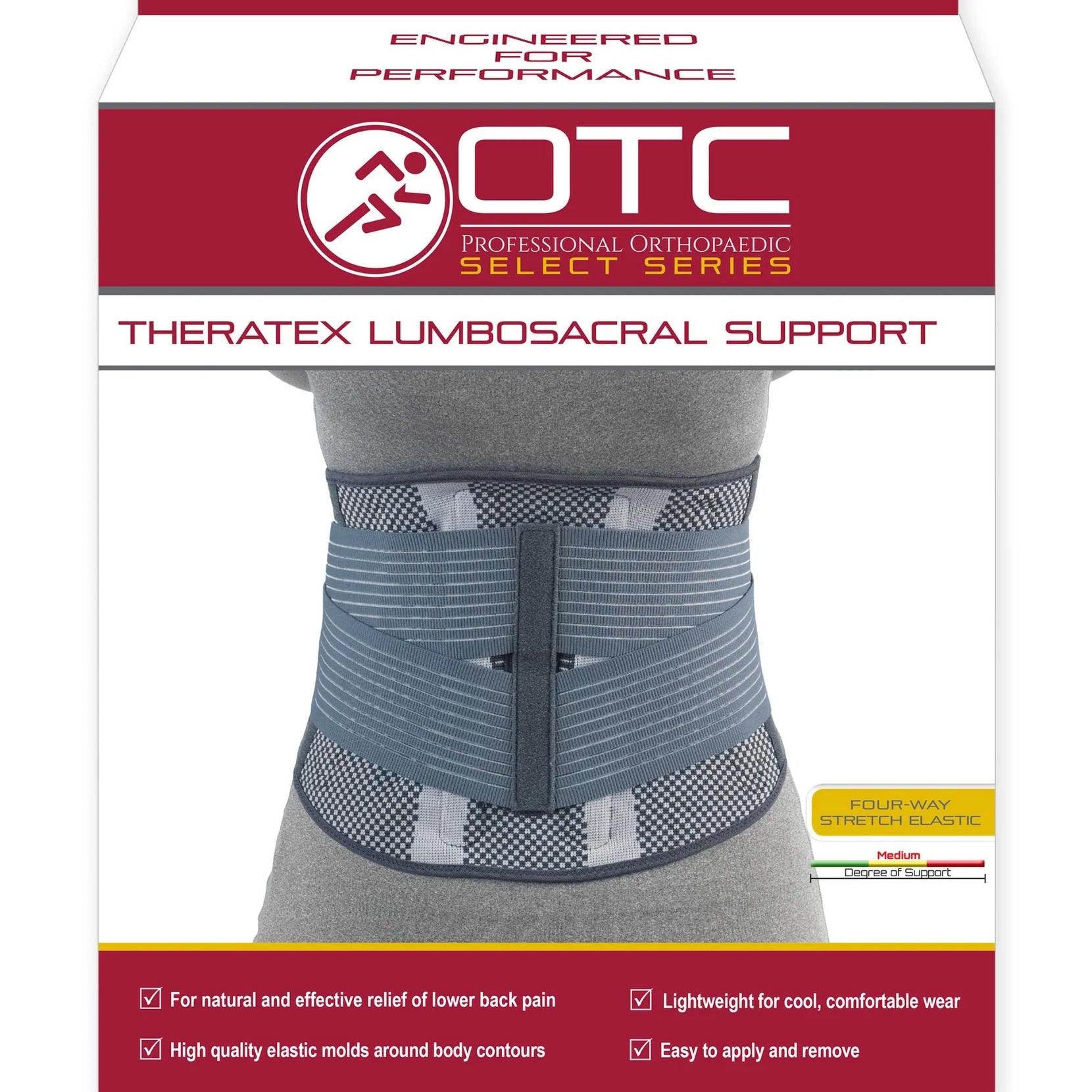 Medium Theratex Lumbosacral Brace Support 10" Back W/Flexible Stays Grey X-Large (41-44")