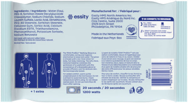TENA ProSkin Bathing Glove, Premoistened Wipe, Unscented, 2-Sided Pre-Moistened Heatable 5 count