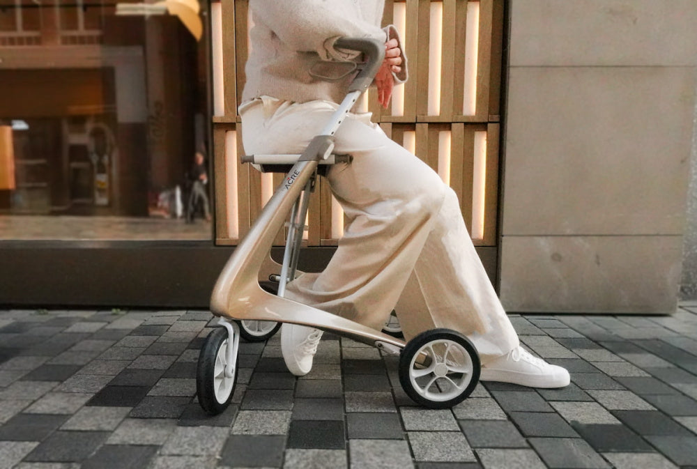 byACRE Carbon Ultralight Rollator Wide Champagne Gold With Organizer Bag
