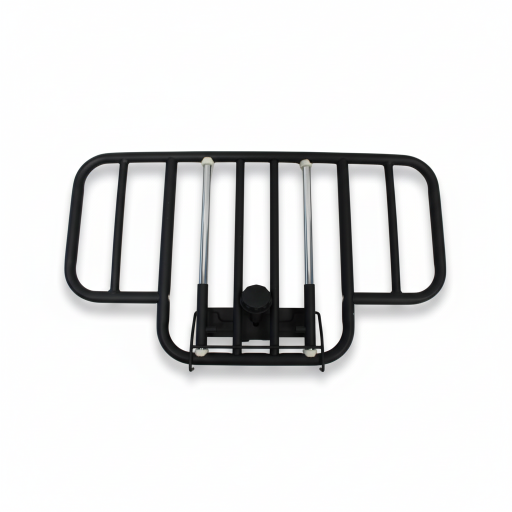 Black metal bike rack on a white background