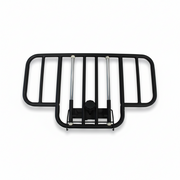 Black metal bike rack on a white background