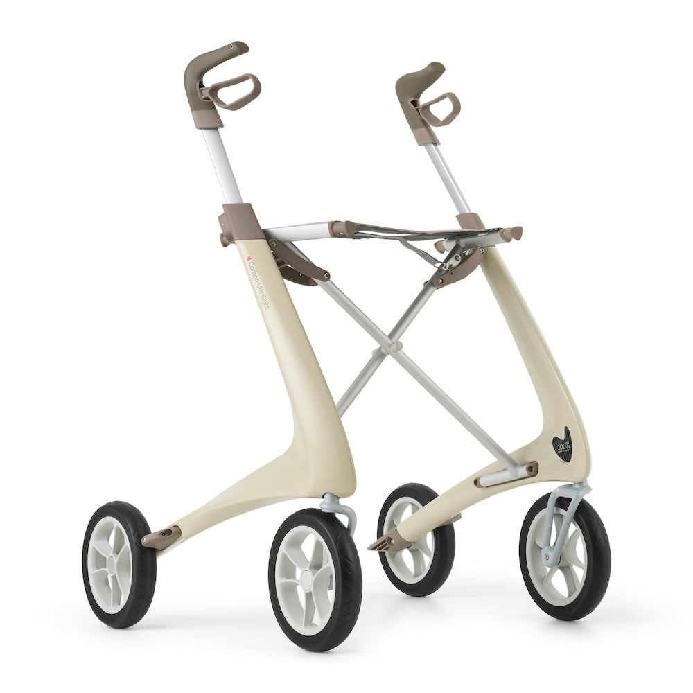 byACRE Carbon Ultralight Rollator Compact Oyster White With Organizer Bag