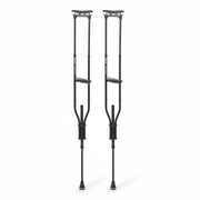 Pair of black crutches on a white background