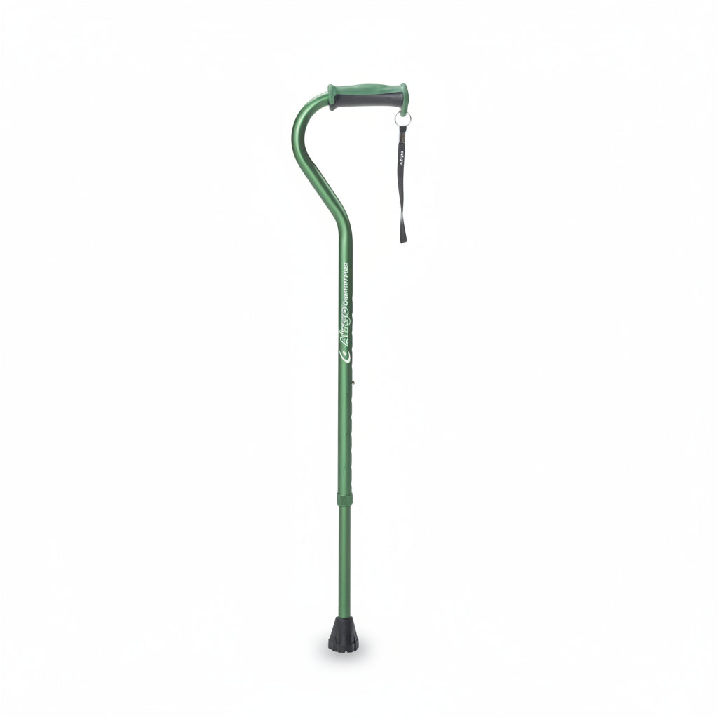 Green walking cane on a white background
