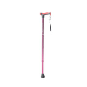 Purple walking cane with a black base on a white background