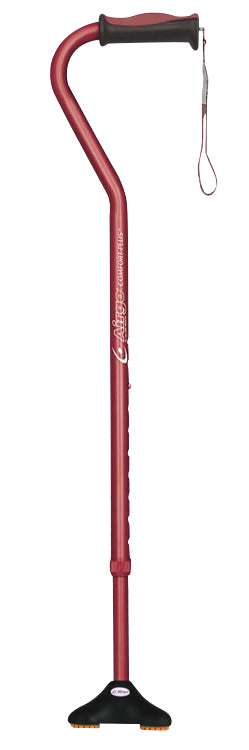 Red walking cane with a black base on a white background