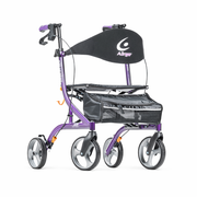 Purple rollator with a black seat and Airgo logo on a white background