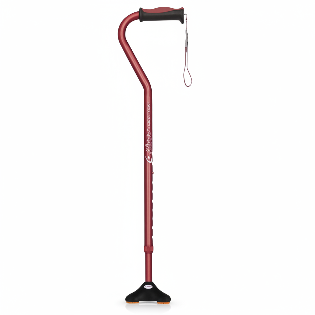 Red walking cane on a white background