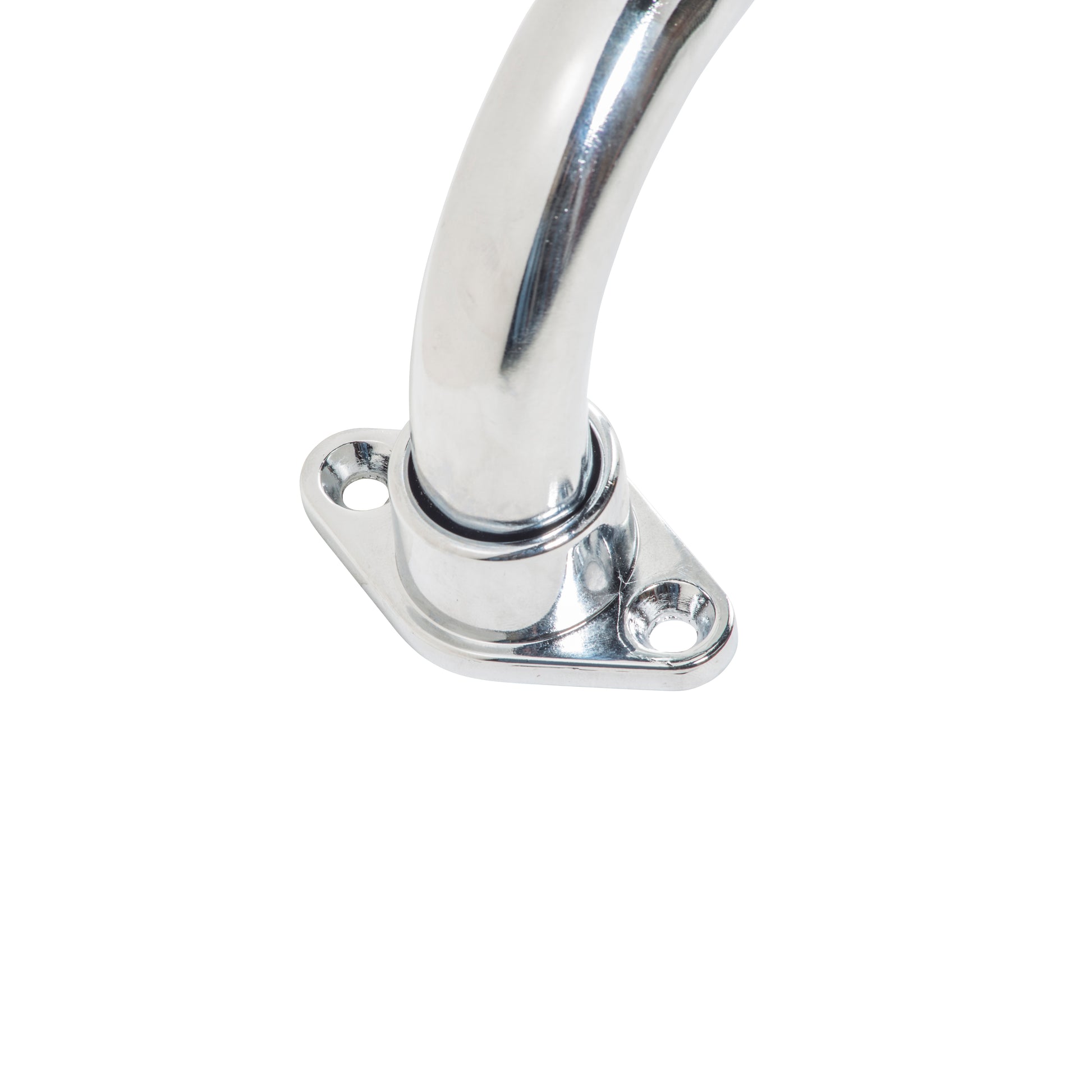 Chrome metal bracket on a white background