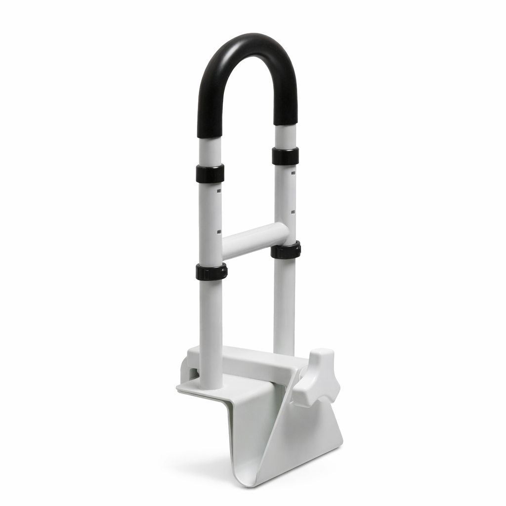 White and black bathtub rail on a white background