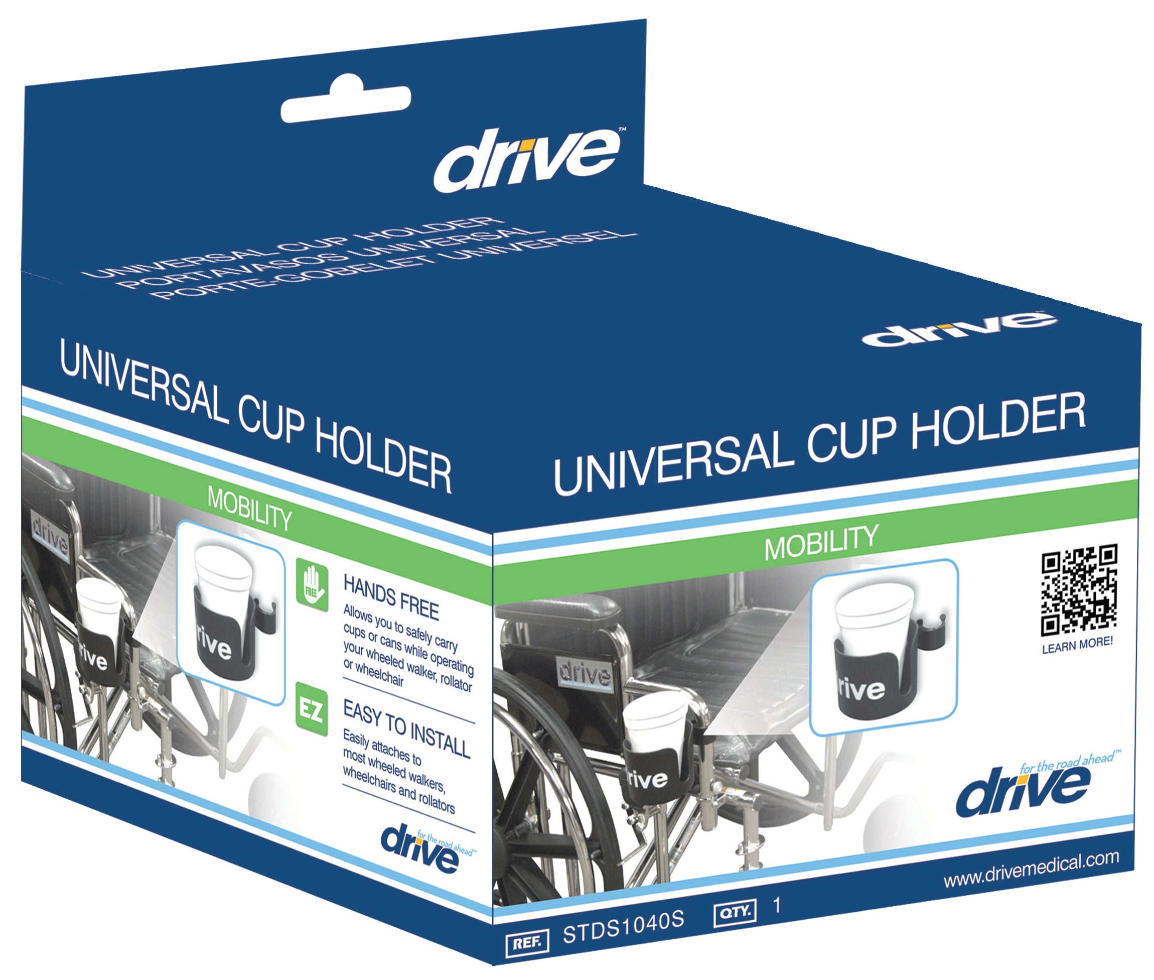 Box of Drive Universal Cup Holder for wheelchairs on a white background