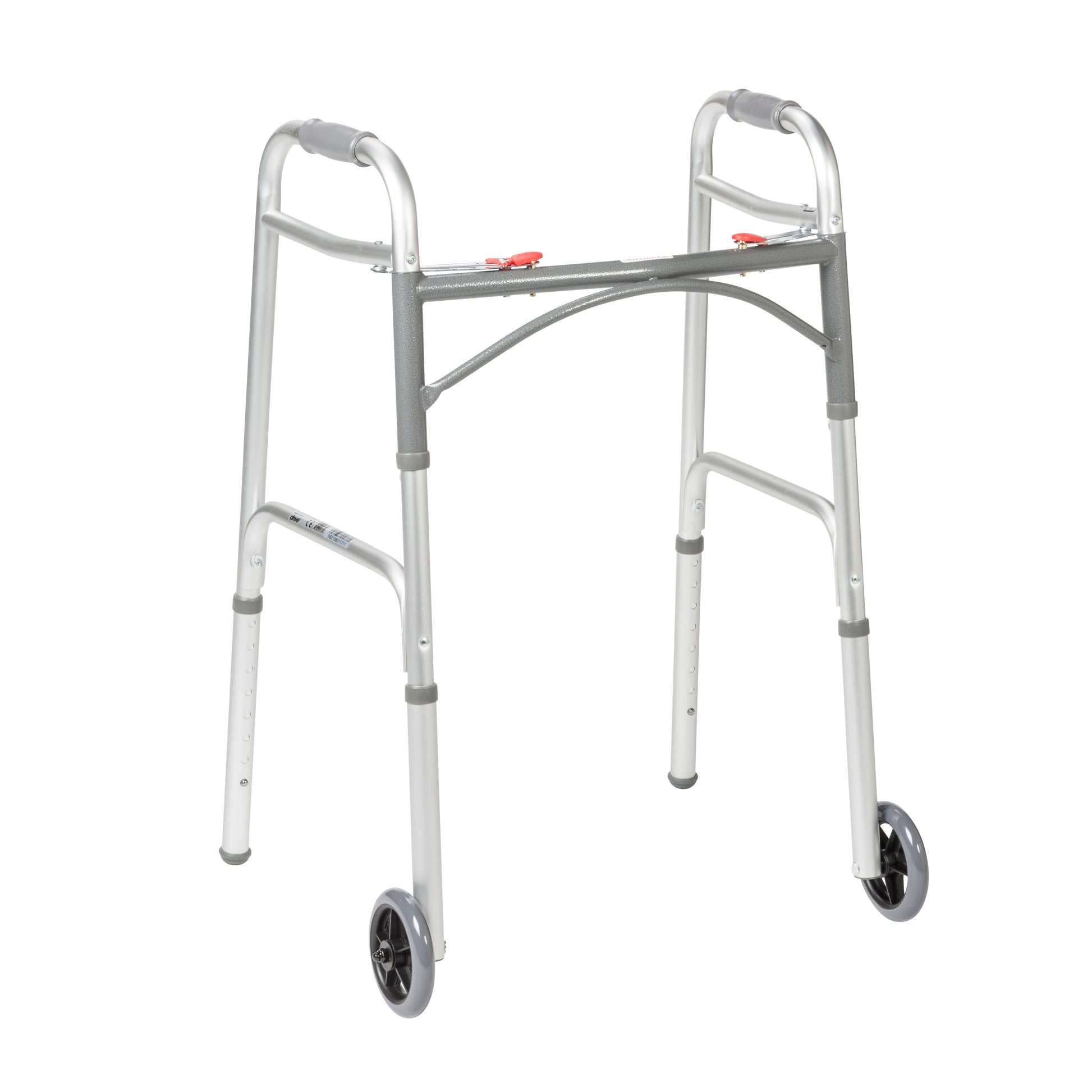 Silver walker with wheels on a white background