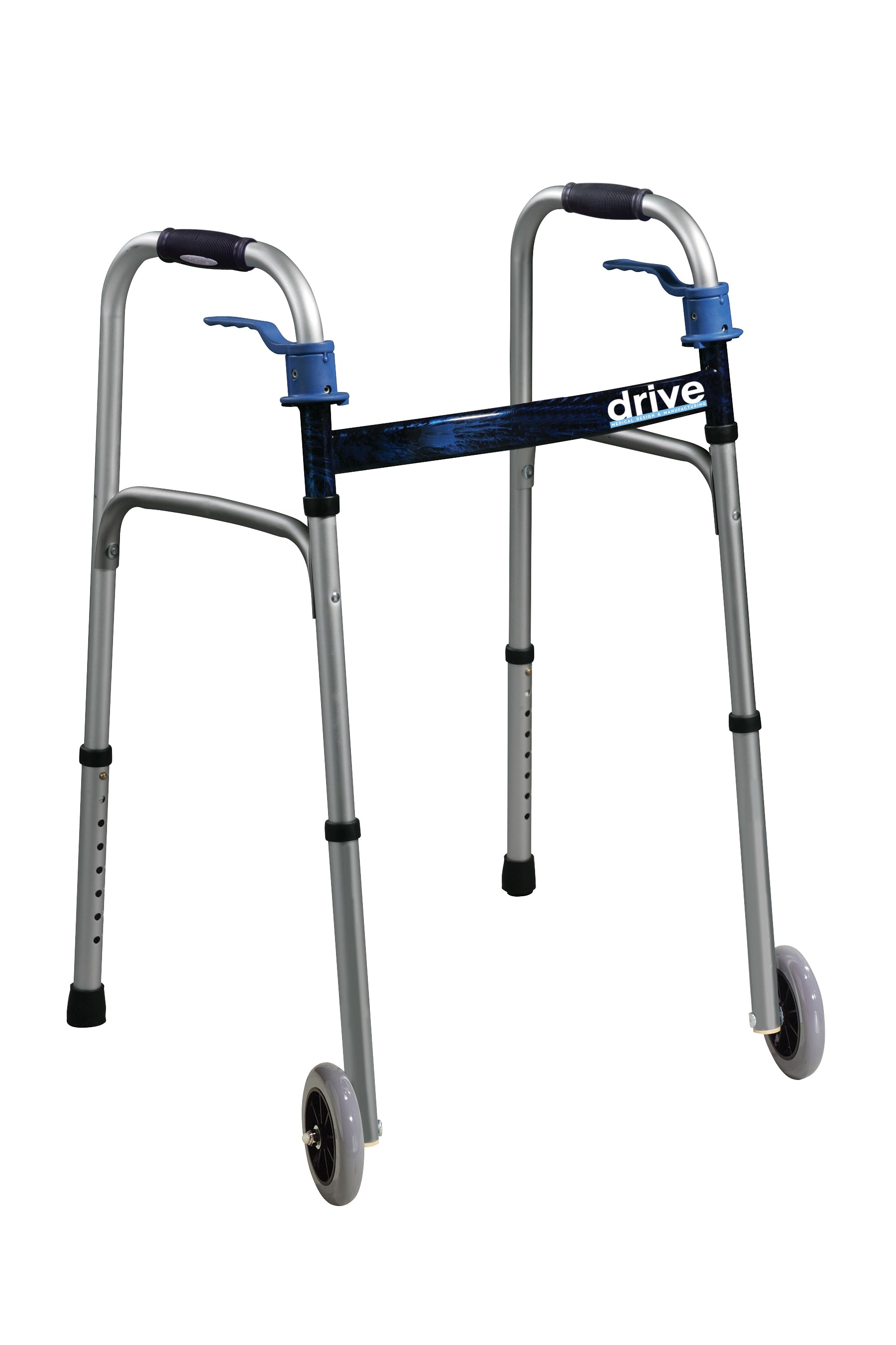 Deluxe Trigger Release Folding Walker With 5" Wheels, Blue