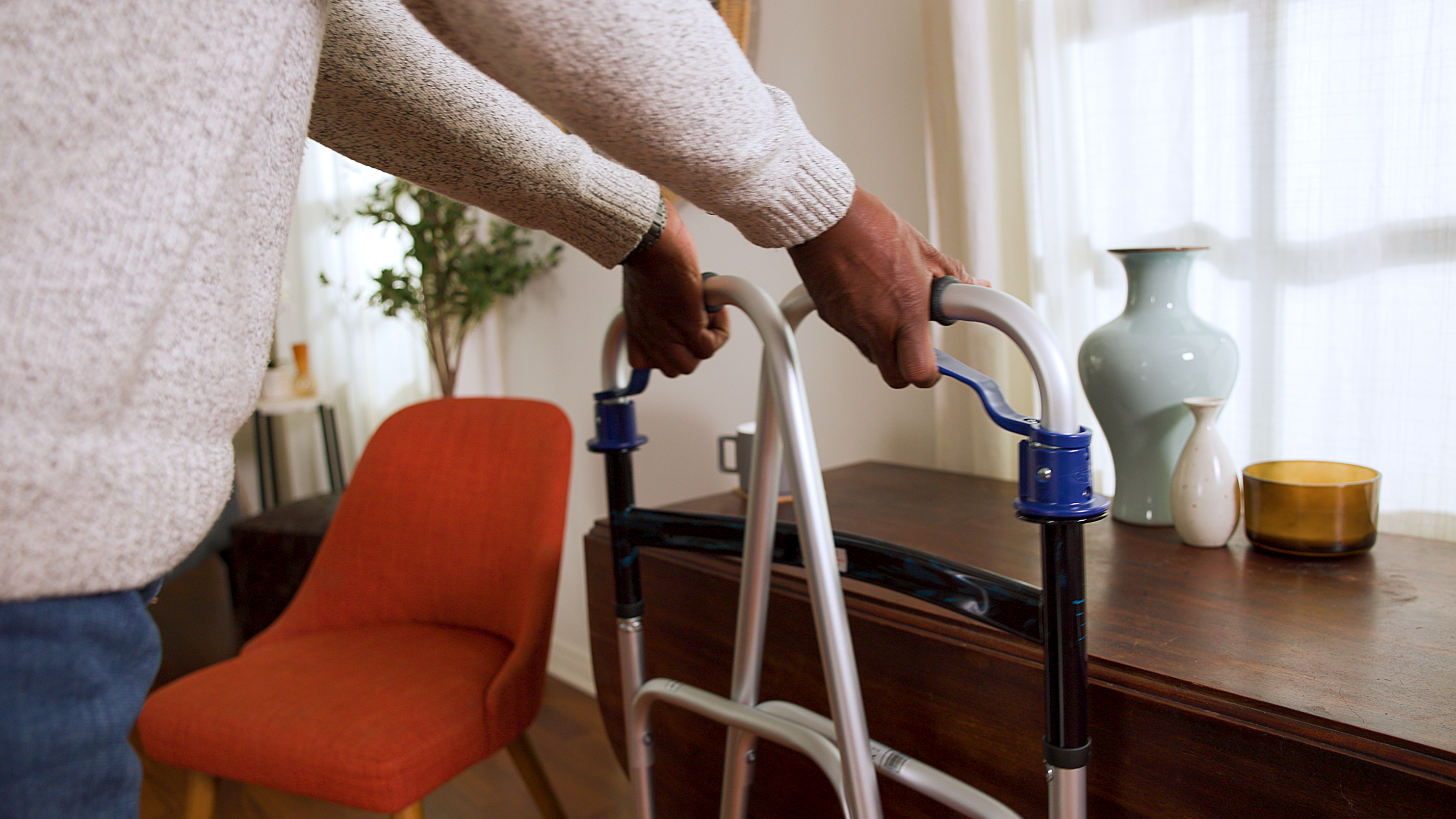Deluxe Trigger Release Folding Walker With 5" Wheels, Blue