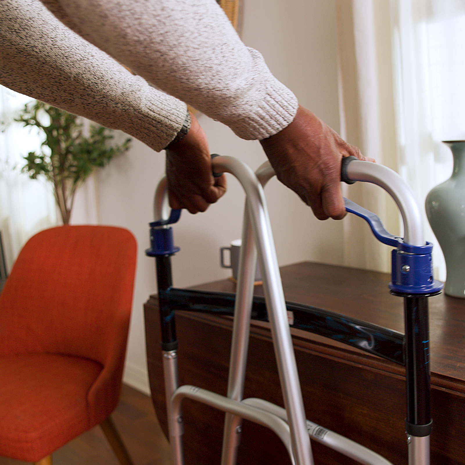 Deluxe Trigger Release Folding Walker With 5" Wheels, Blue