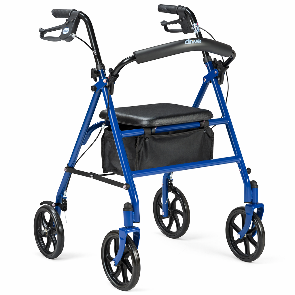 Durable 4 Wheel Rollator 7.5" Casters And Loop Locks, Blue - Rental