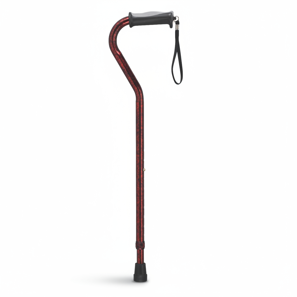 Aluminium walking cane with a black handle on a white background