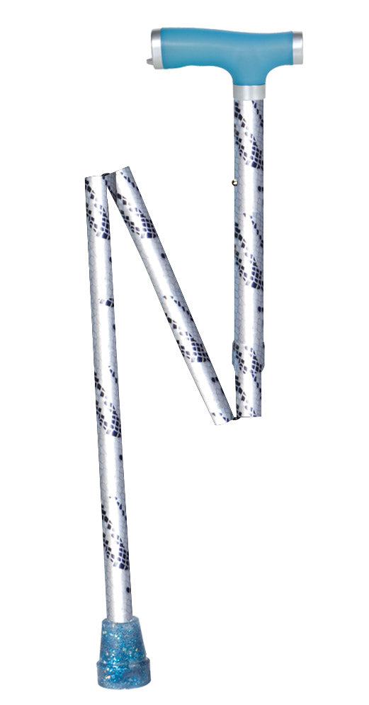 Cane with blue handle and foot grips on a white background