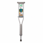 Crutch with packaging labeled 'hugo' on a white background