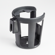 Black plastic cup holder on a white background
