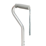 Aluminum walking cane with a gray handle on a white background