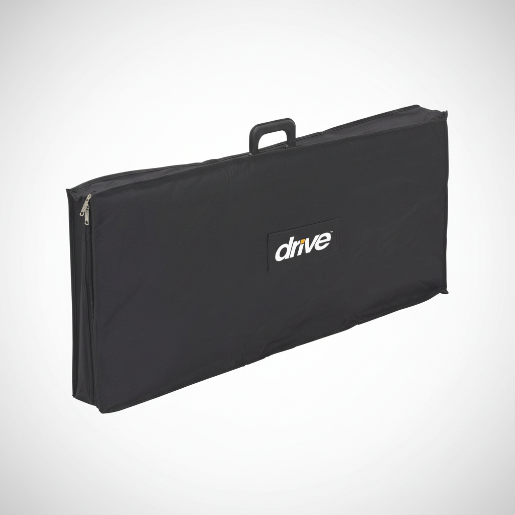 Black carrying case for a ramp with 'drive' logo on a white background