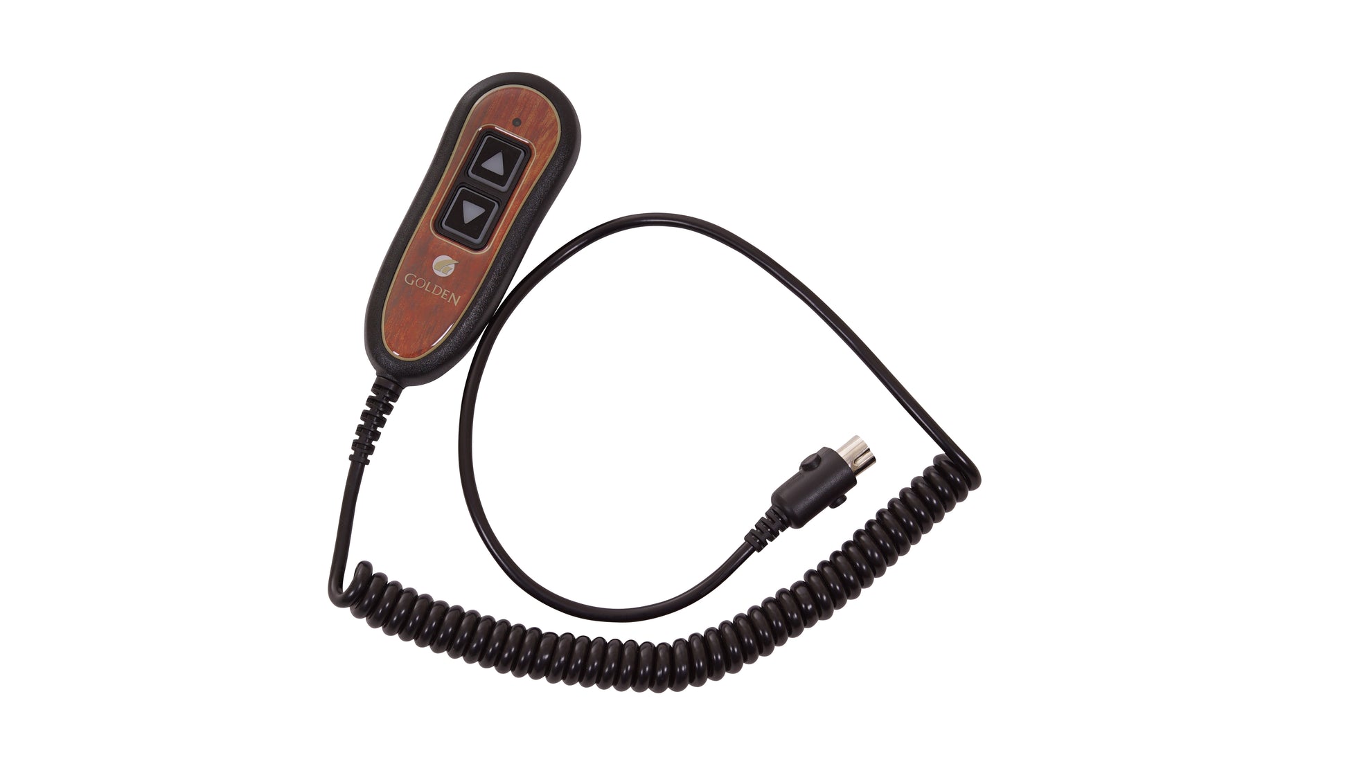 Control device with coiled cable on a white background