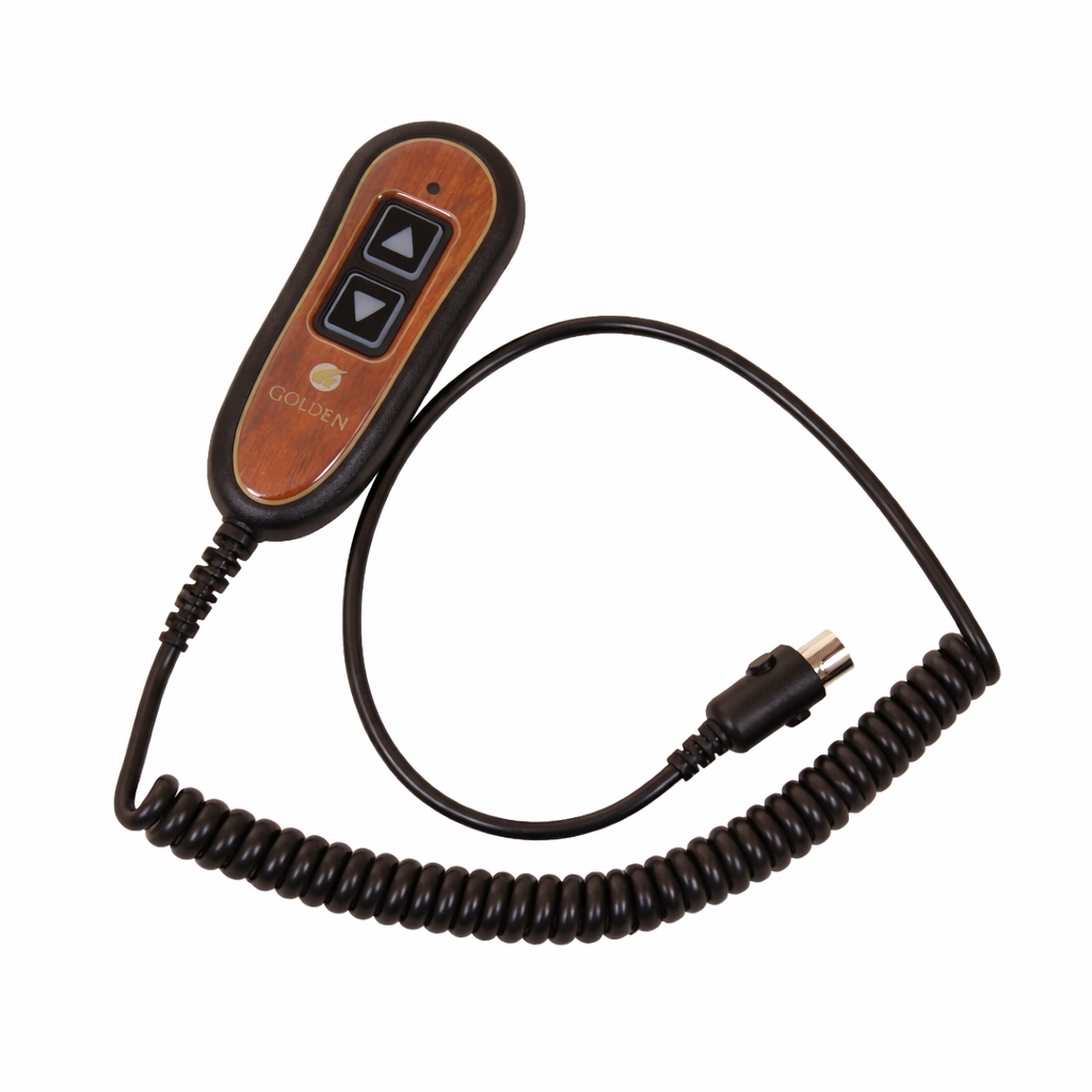 Control device with coiled cable on a white background