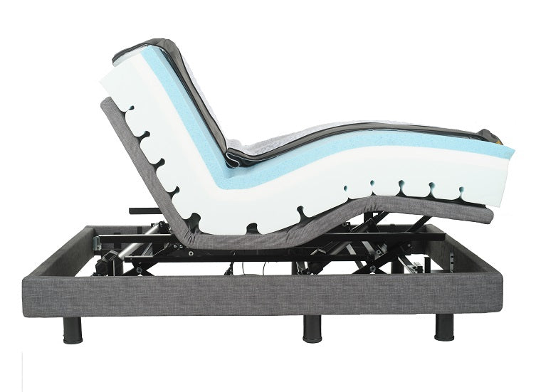 Electric adjustable bed with mattress on a white background