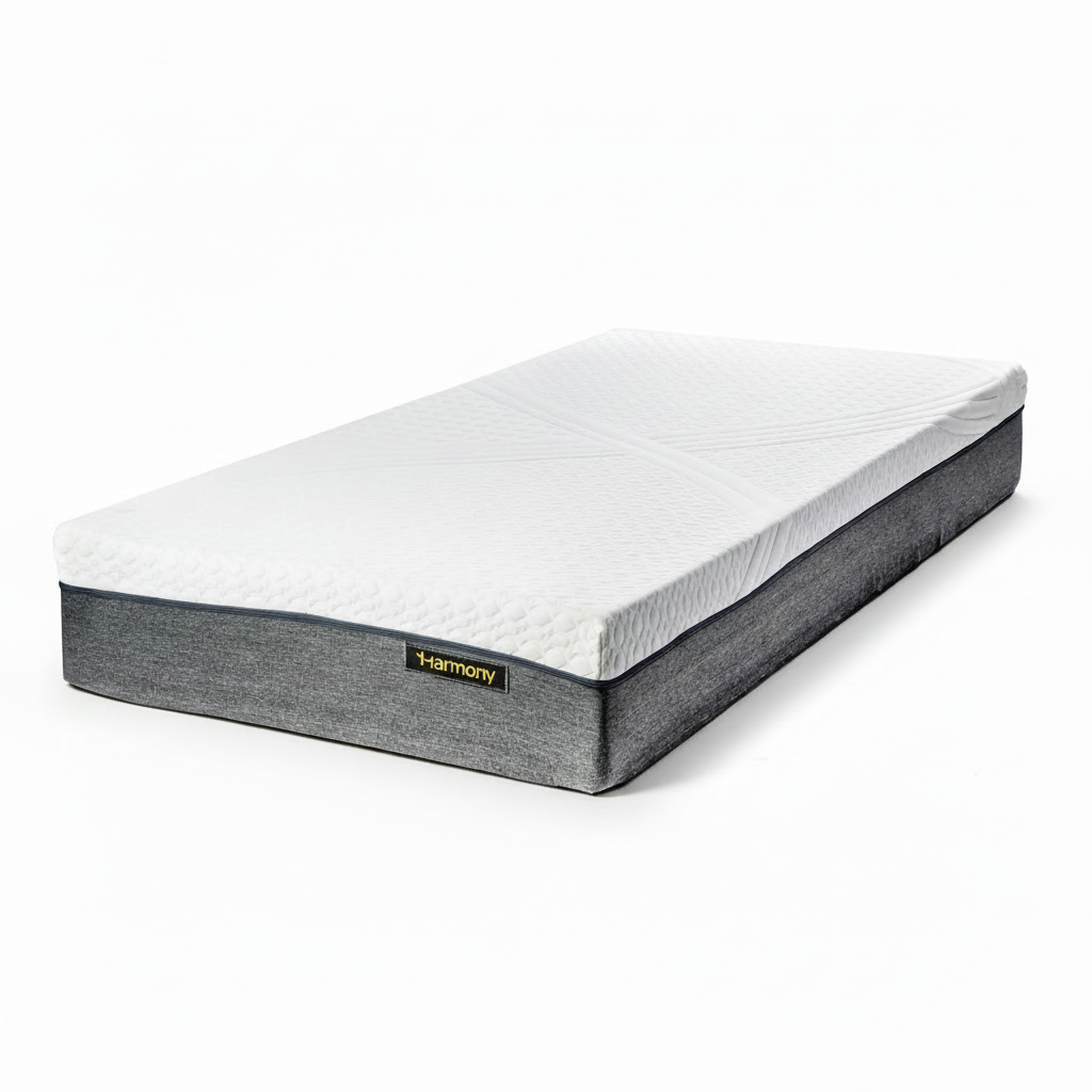 Mattress with 'Harmony' branding on a white background