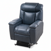 Blue leather recliner chair on a white background