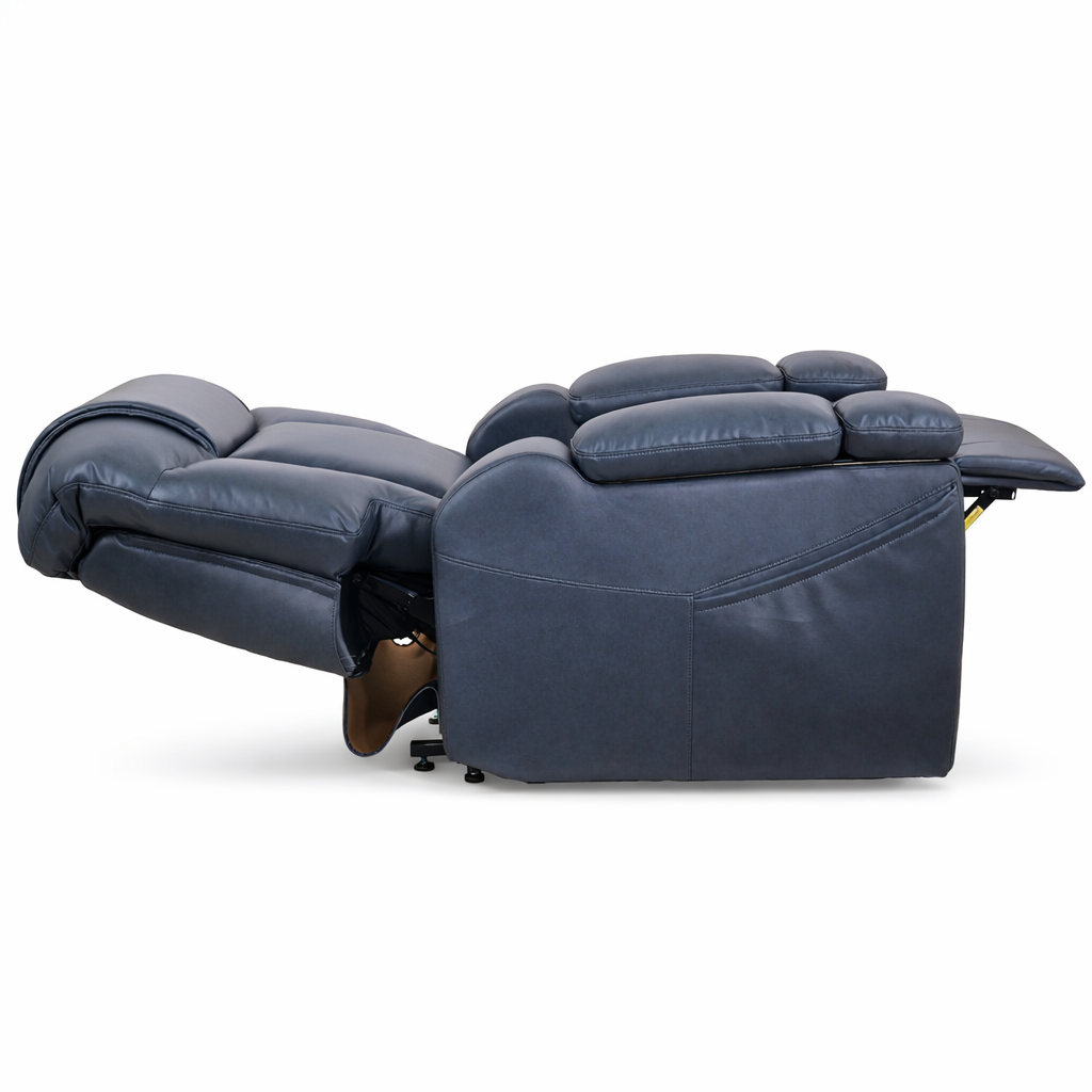 Blue recliner chair on a white background
