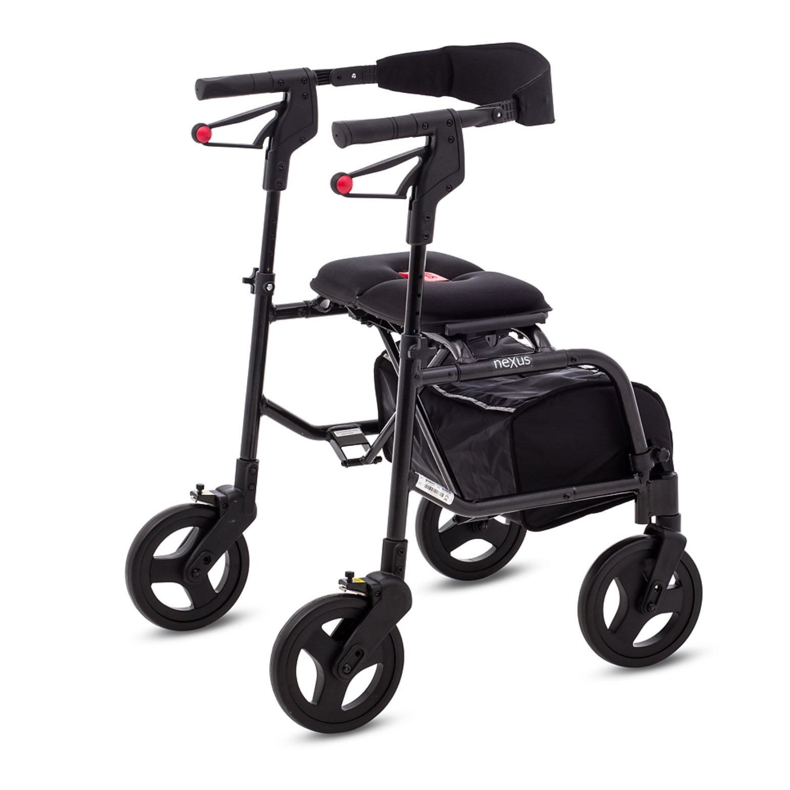 Black rollator with seat on a white background