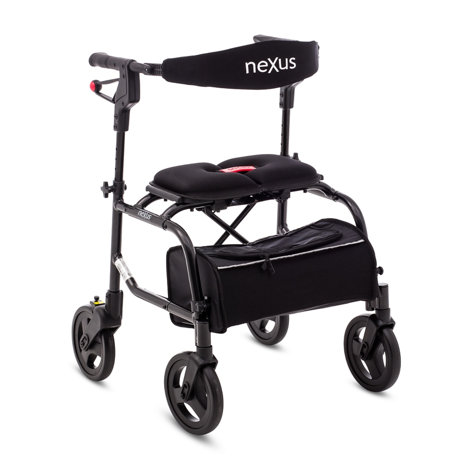 Black Nexus rollator with wheels on a white background